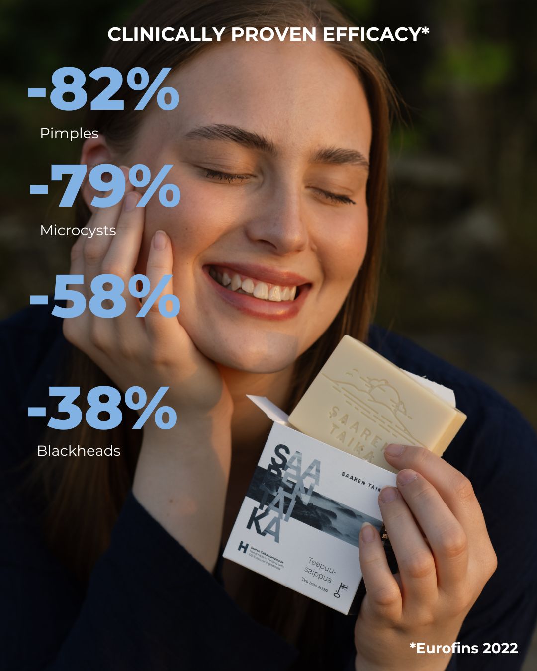 Saaren Taika Tea Tree Soap has been dermatologically tested and has been found to have an anti-acne effect